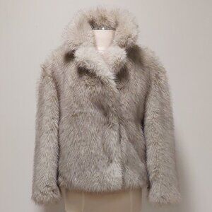 ZARA Grey/Brown Arctic Wolf Faux Fur Double-Breasted L/S Jacket Size: S